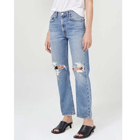 NWT Aritzia AGOLDE Mia Ripped Mid Rise Straight Leg Denim in Rule size 29 - Picture 11 of 11